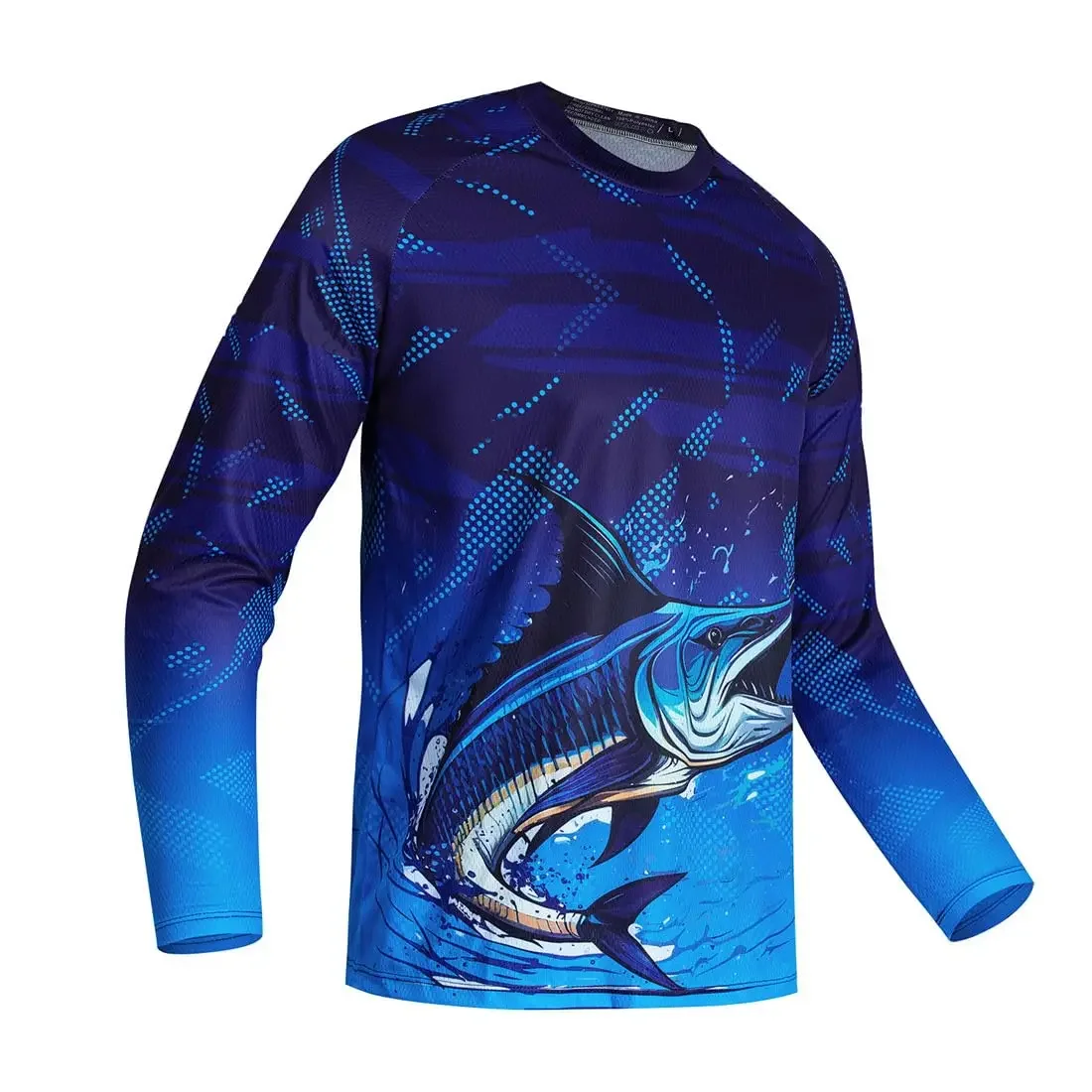 Mens Long Sleeve Fishing Shirts UPF 50+ Sun Block Quick Dry Breathable Lightweight Stretchy Graphic Printed Outdoor Angling Tops