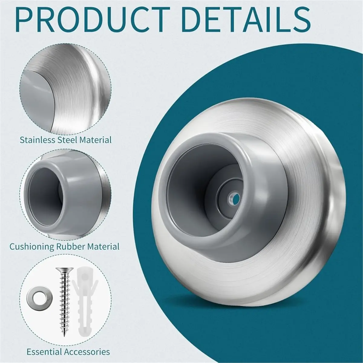 6 Pack Door Stopper, 304 Stainless Steel Wall Protector Round Rubber Knob Cover to Prevent Door Hand