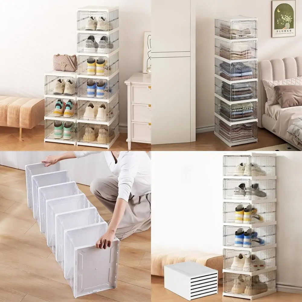 

Stackable Doored Shoe Storage Box with Lid, Plastic Organizer for Closets and Entryways