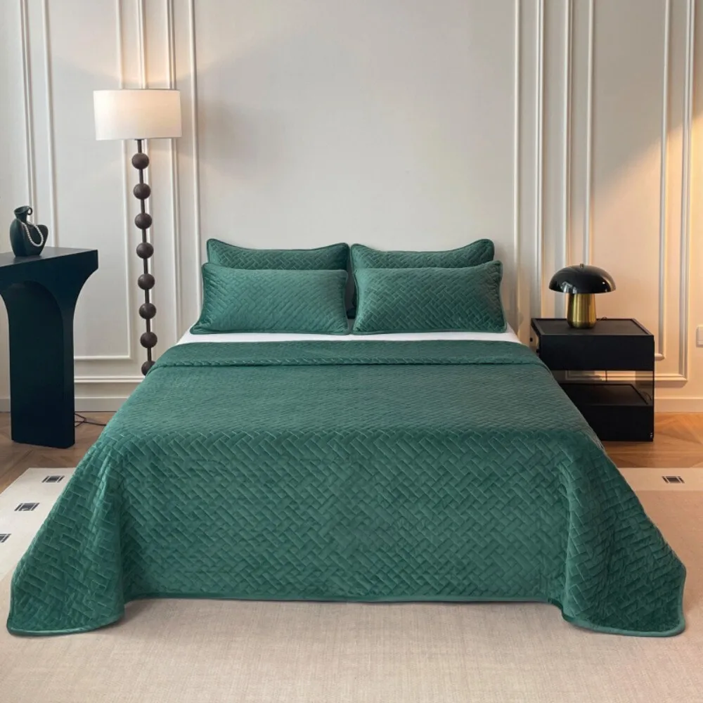 الخريف الشتاء ارتفاع الوزن كريستال دافئ القطن زائد المخملية غطاء السرير 3 قطعة مجموعة مبطن مبطن حصير نمط ديكور المنزل الفراش #6