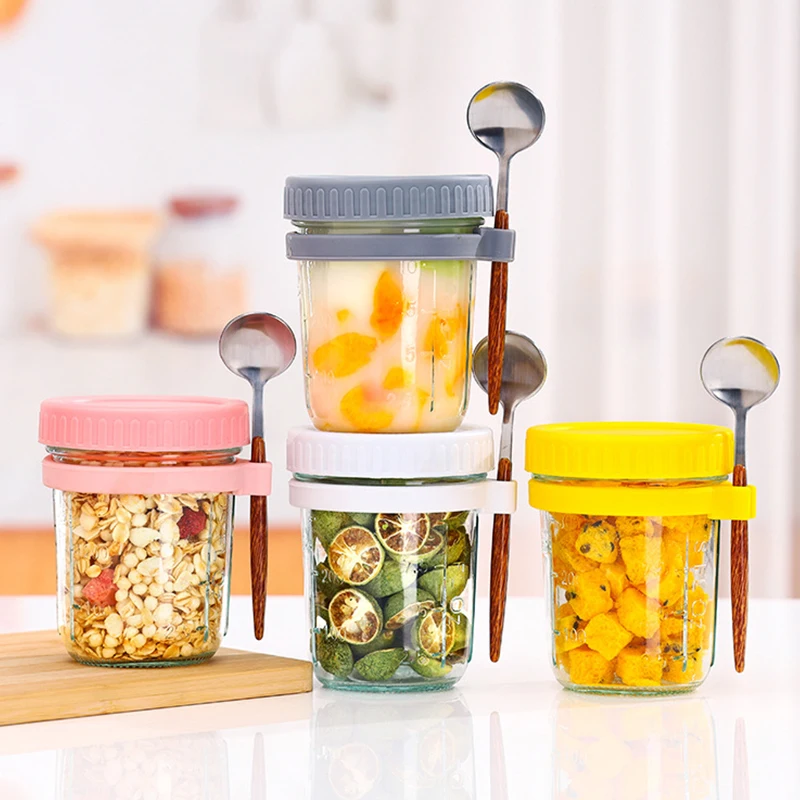 Portable Salad Cup Breakfast Glass Cup With Spoon Detachable Ice Box Seal Preservation For Storing Milk Fruits Oatmeal Home Gift