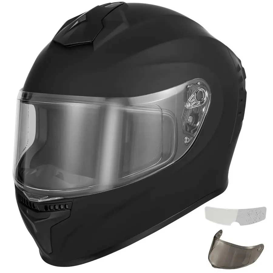 

Full Face Motorcycle Helmet with 2 Visors and Antifog Film, DOT Approved Street Bike Helmet for Adult Men Women BlackampCarbon F