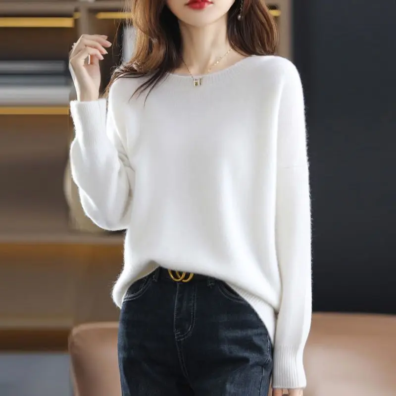 Autumn Winter Chic Loose Casual Simple Sweater Ladies Elegant Fashion All-match Knitting Pullover Solid Y2K Top Women Jumpers