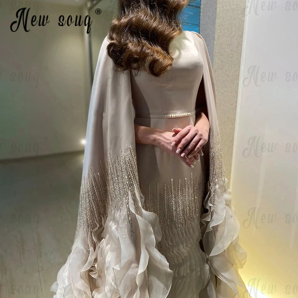 Abendkleider Khaki Muslim Evening Dress Long Cape Sleeve Wedding Guest Prom Gowns Custom Made  Robe Soirée Female Formal Dresses