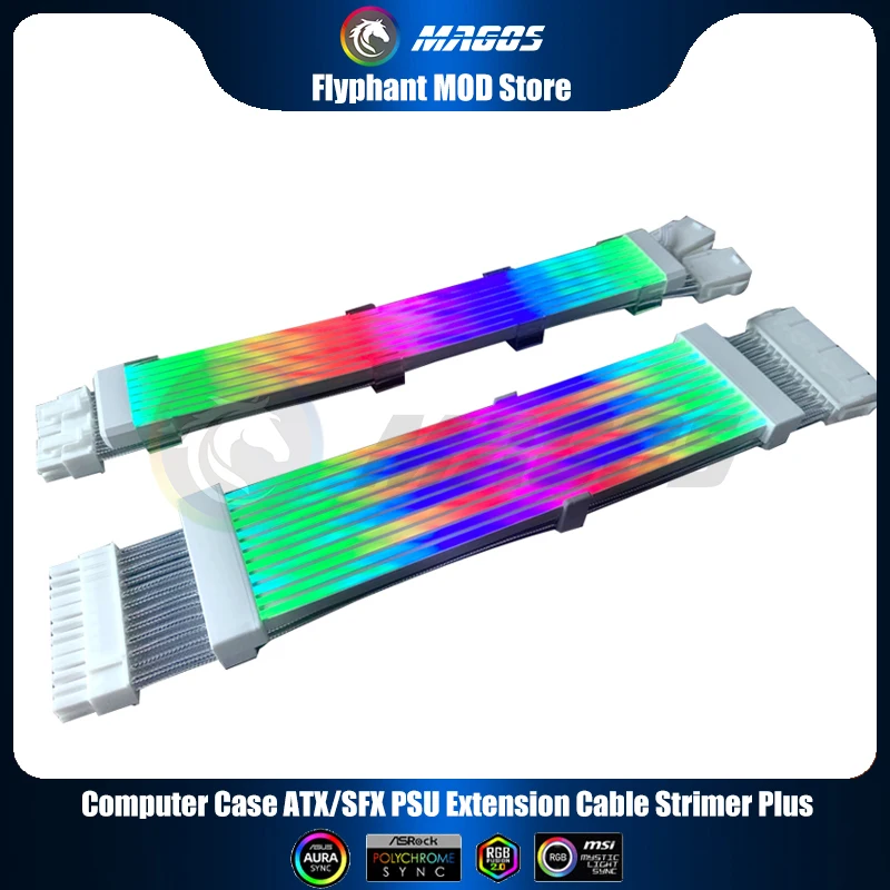 

Computer Case ATX PSU 8Pin/24Pin Extension Cable Strimer Plus,Not Lian Li,Rainbow ARGB 5V M/B SYNC,Silicone Cover