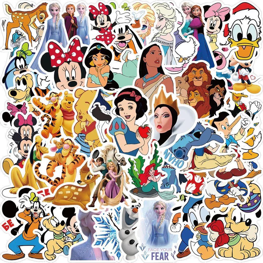 10/30/50pcs Disney Anime Princess Stickers Girls Decals Toy Gift DIY Phone Water Bottle Scrapbook Cute Cartoon Graffiti Sticker