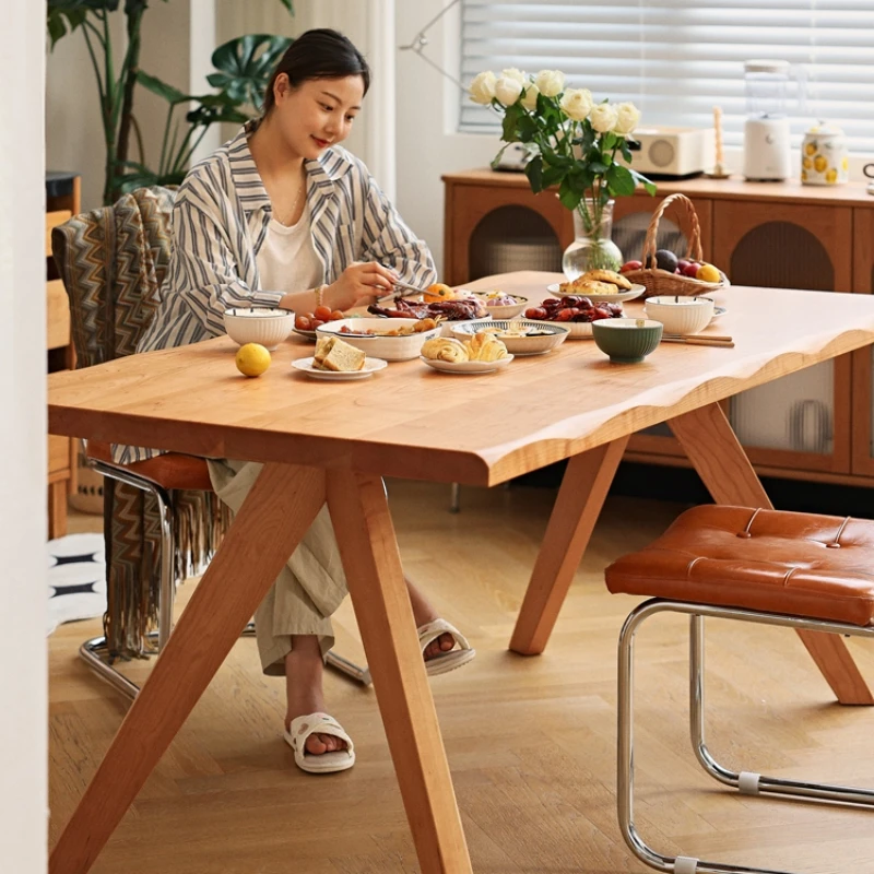 Nordic solid wood dining table, thickened large board table, cherry wood furniture