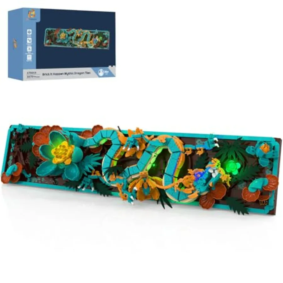 

Mythic Dragon Tiles Building Block Sets for Adult Divine Loong 3D Wall Art Building Toys with LED Lights Flowers 1676 Pcs Drago