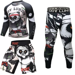 Custom 3 Pieces Tracksuit Panda Print Comprission MMA Rash Guard Clothes Digital Printing Jiu Jitsu BJJ Trainning T Shirts+Pants