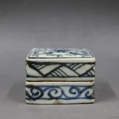 Antique porcelain blue and white square printing box