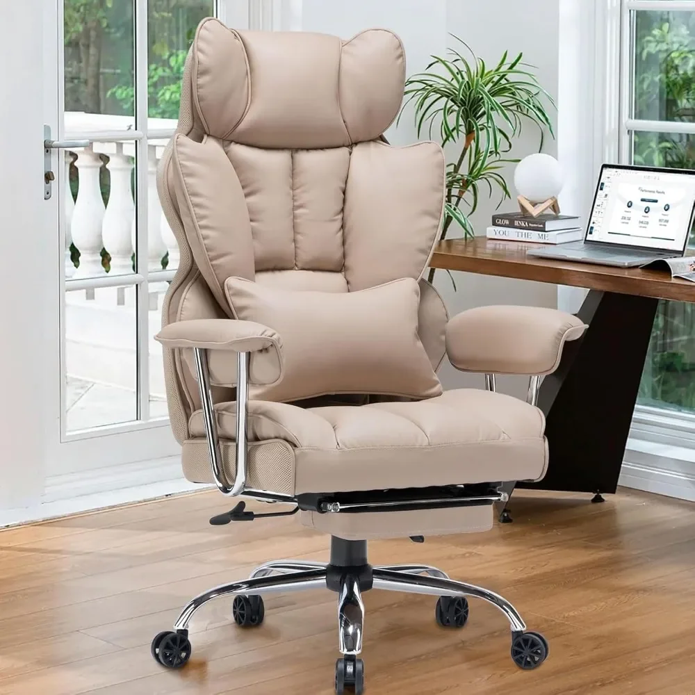 

Desk Office Chair 400LBS,PU Leather Computer Chair,Executive Office Chair with Leg Rest Lumbar Support,Dark Beige Office Chair