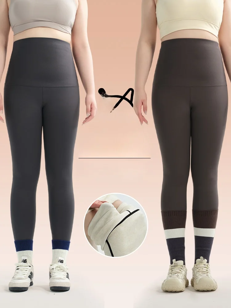 

Зимние теплые леггинсы для йоги больших размеров с высокой талией, утягивающие, с подкладкой из искусственной кожи, для полных женщин