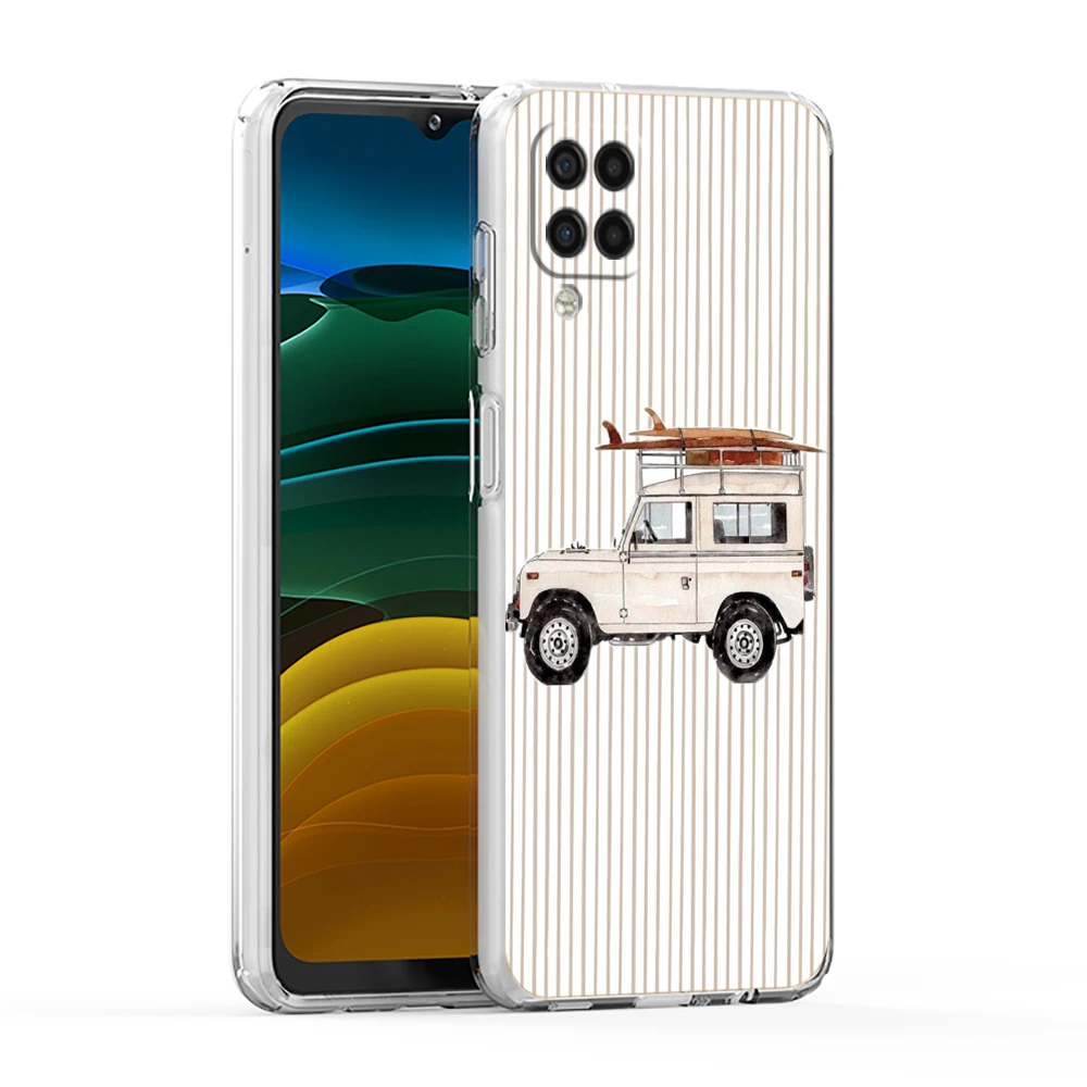 Cars Palm Tree Surfboards Soft Cover for Samsung Galaxy A13 A15 A17 A22 A23 A25 A31 A32 A33 A35 A05 A07 Transparent Phone Case