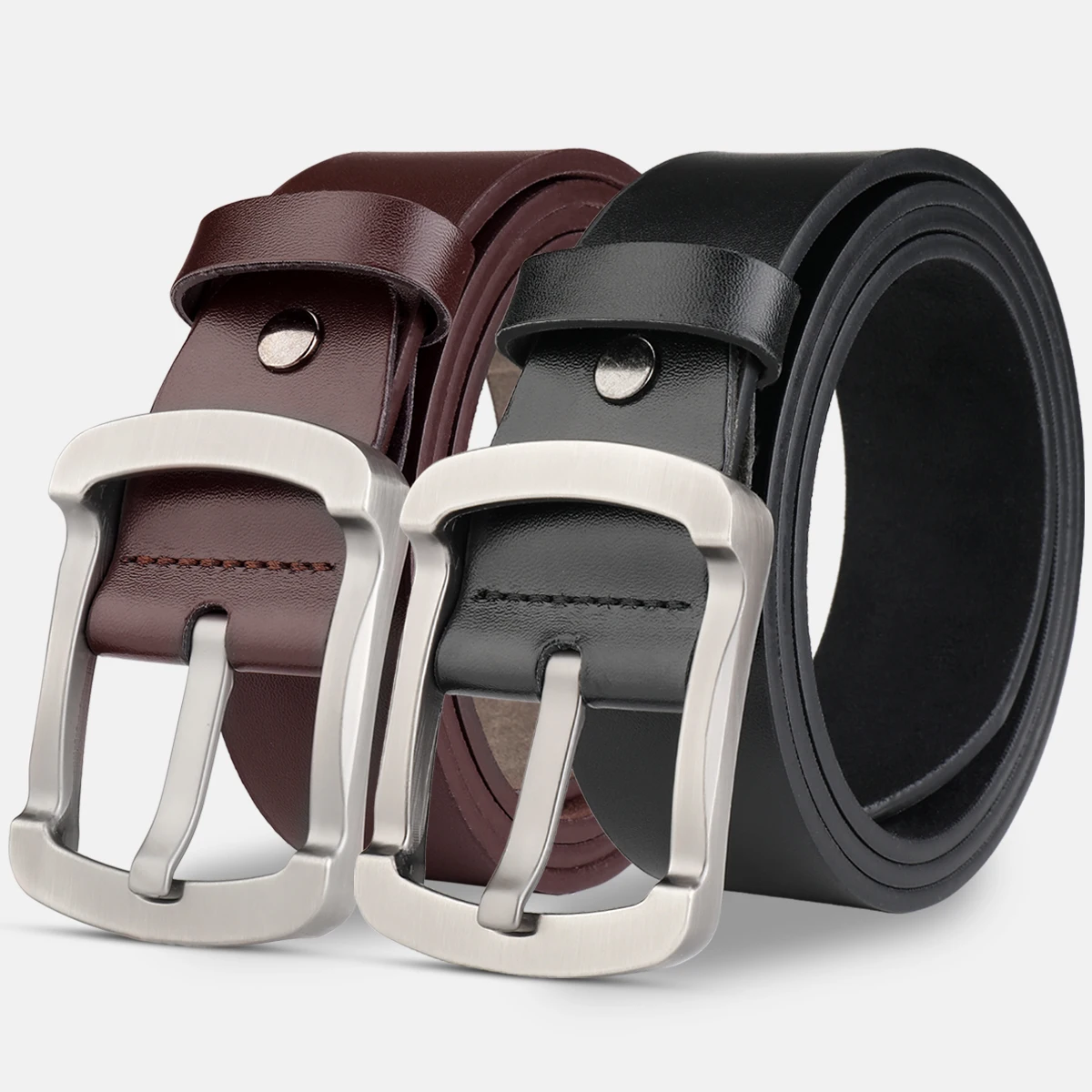 Men's leather pants belt, fashionable and versatile, pure cowhide retro casual belt, needle buckle leather belt