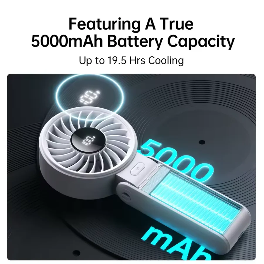 Portable Handheld Fan with LED Display,5 Speeds,5000mAh,150°Folded,3-IN-1 Hand/Desk/Neck Multifunction Personal Fan