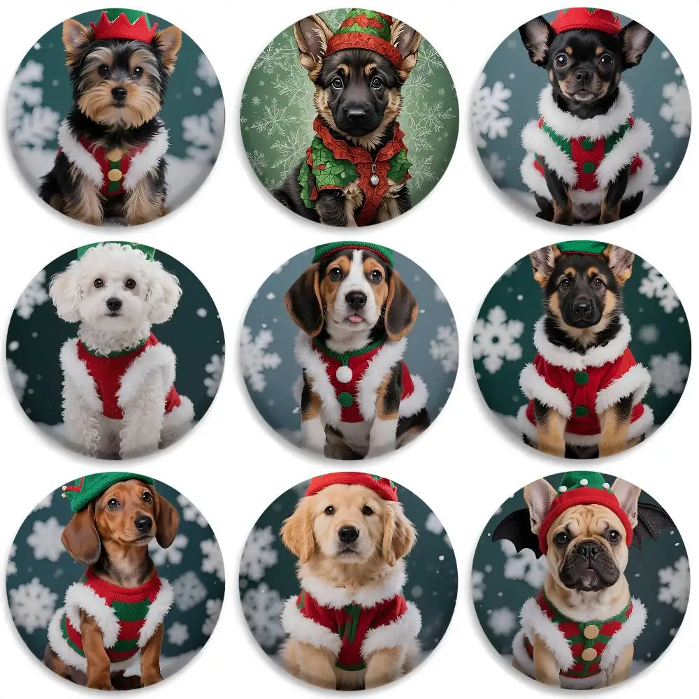

Christmas Puppy Dog Badges Round Exquisite Badge Brooches Creative Pins For Clothes Hat Backpack Gift Accessories