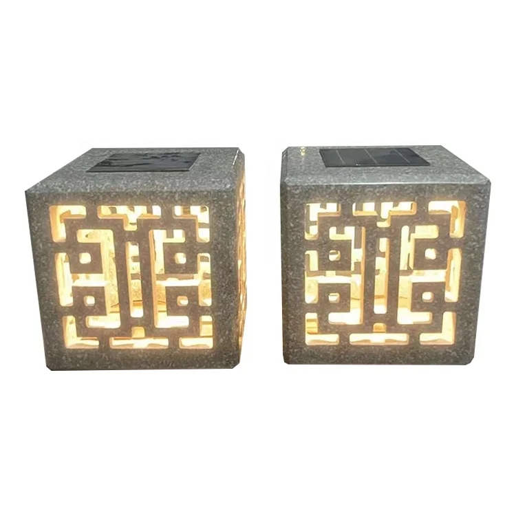 

Wholesale Customize Natural Granite Stone Handmade Carved Solar Powered Garden Decorative LED Light Lamps For Sale