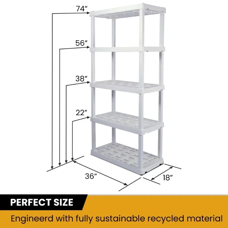 Hyper Tough 5 Shelf Plastic Garage Shelves, 2 pack Storage Shelving, White, 750 lbs. Capacity