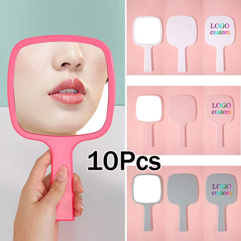 10Pcs Hand Mirror Salon Barber Hairdressing Handheld Mirror With Handle Custom Logo Daily Use Makeup Mirror For Women