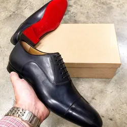 Zapatos de suela roja para hombre, calzado de boda con cordones y punta cuadrada, color negro y marrón