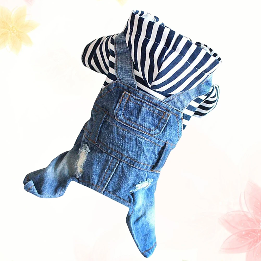 

1pcs Dog Jean Costume Durable Cotton Pet Clothes Fashion Braces Warm Cozy Coat For Christmas Party Photo Outdoor Xs Blue