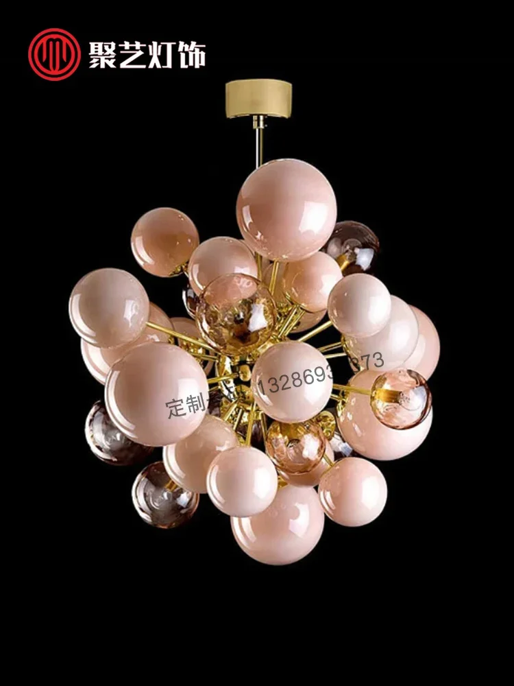 Art Deco Pink Bubbles Glass Chandeliers Light Lobby Modern Designer Hanging Light for Ceiling Trendy Home Pendant Led Lamp