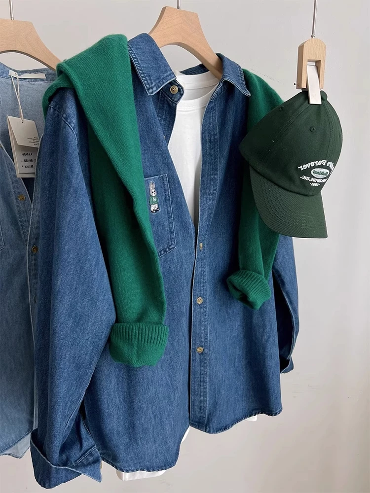 

Джинсовое джинсовое платье с вышивкой в стиле ретро, женское повседневное универсальное пальто ор, весна-осень, длинный воротник на пуговицах