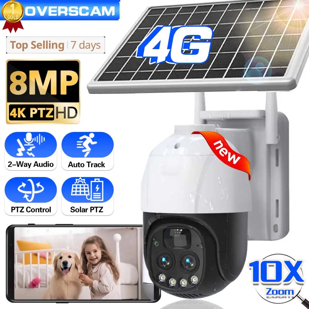 

8MP 10X Zoom PTZ 4G Sim Card Camera Outdoor Solar HD Built-in Battery Video Surveillance Camera Long Time Standby Solar Camera