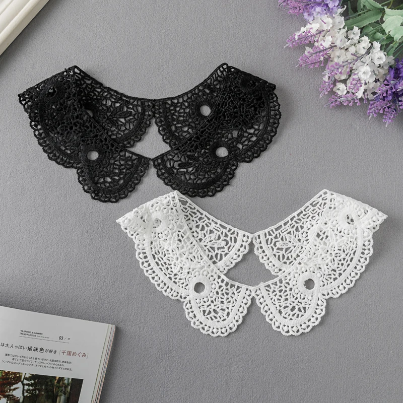 1 Pair White Neckline Fake Collar Lace Fabric Embroidery Carft DIY Dress Garment Decoration Accessories