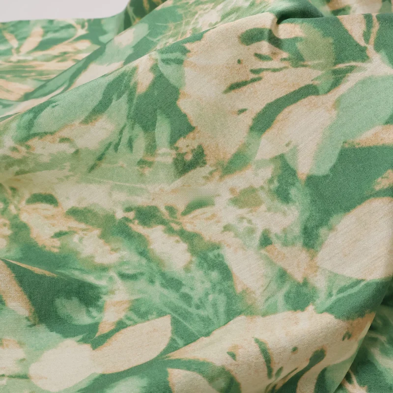 2 Yards Abstract Green-Toned Dead-Leaf Print Soft and Semi-Transparent Silk-Linen Fabric Spring and Summer Shirt and Dress Fabri