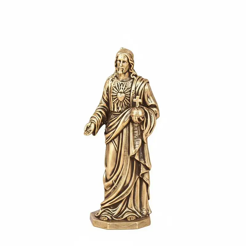 Brass Christ Statue Fine Carved Vintage Antique Finish Heirloom Quality Religious Sculpture for Home Decor Collection