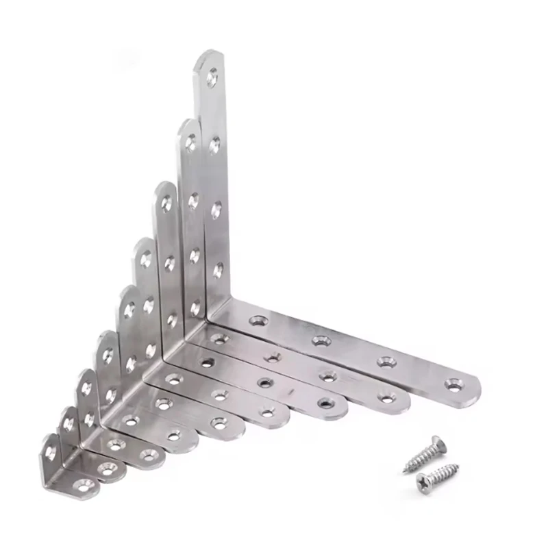 Stainless Steel L-Shaped Furniture Corner Code Flat Right Angle Bracket With Screws Wooden Board Splicing Layer Plate Connector