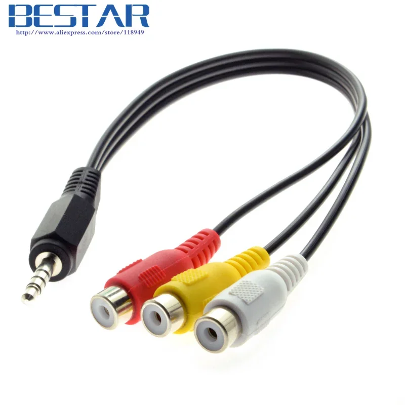 

3.5mm 1/8" Male Stereo Car AUX to 3 RCA AV Female Cord Audio Video Composite Cable 20cm