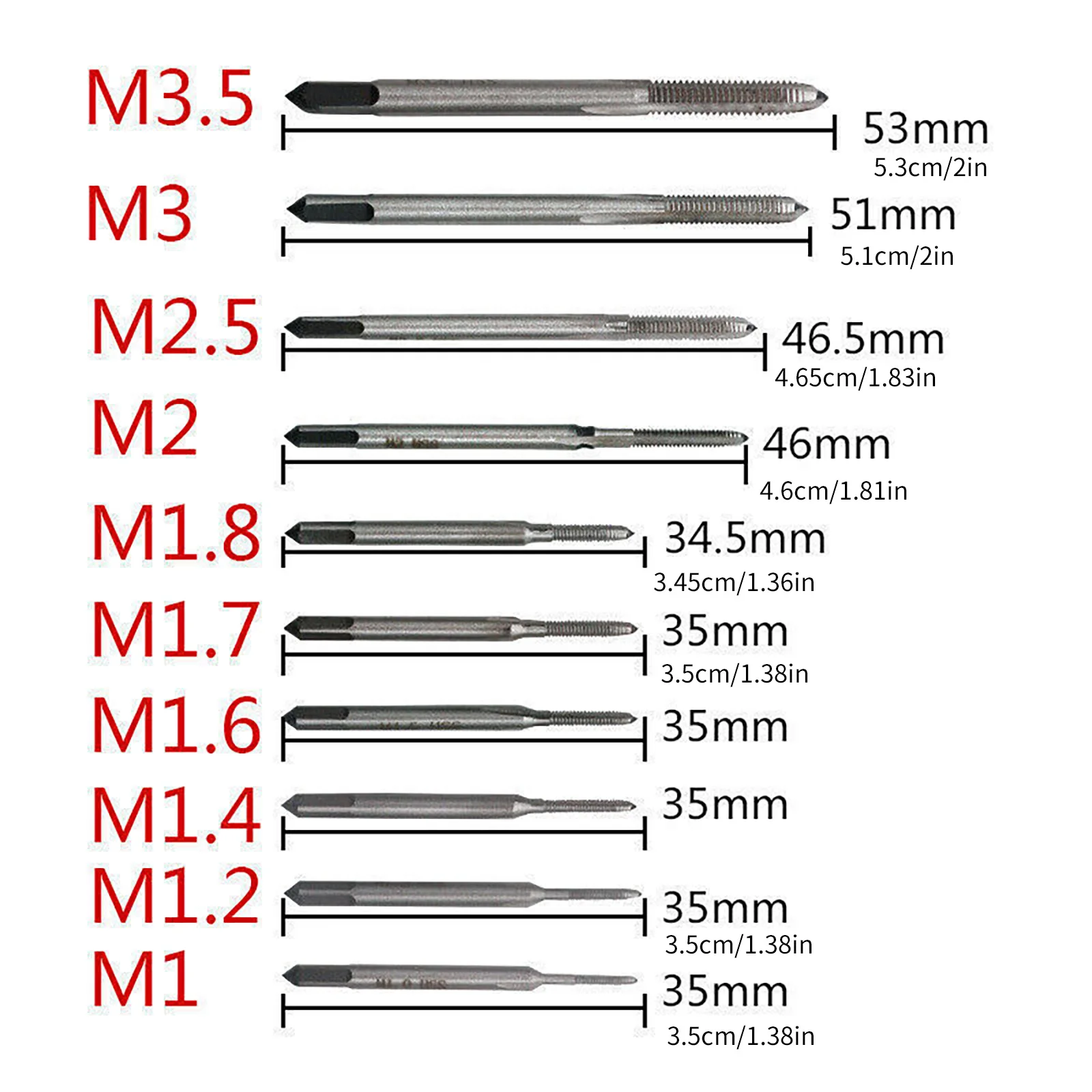 10 Pack Watches Micro Taps Kit For Stainless Steel Procession Watch Repair High Speed Metric Straight Spiral Flute Coarse Thread