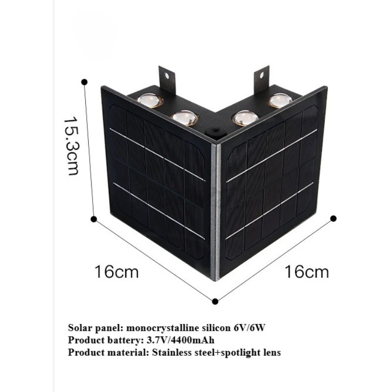 Solar Powered Wall Wash Lamp Outdoor Waterproof Wall Lamp Illuminated Up and Down Corner Wall Balcony Atmosphere Lamp