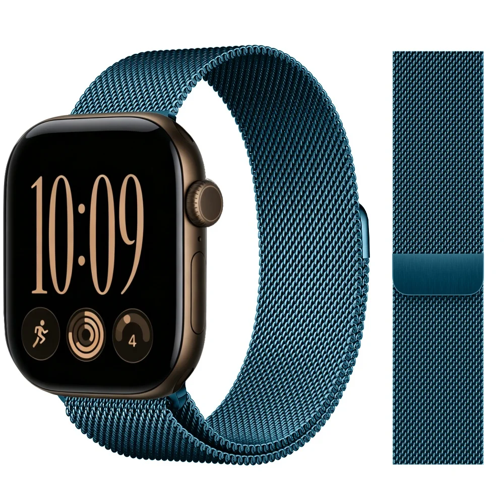 Milanese band voor Apple Watch, 46, 42, 44, 40, 45 mm, originele metalen band, geschikt voor iWatch Series 12, 11, 10, 9, 8, SE, Ultra 3, 4.
