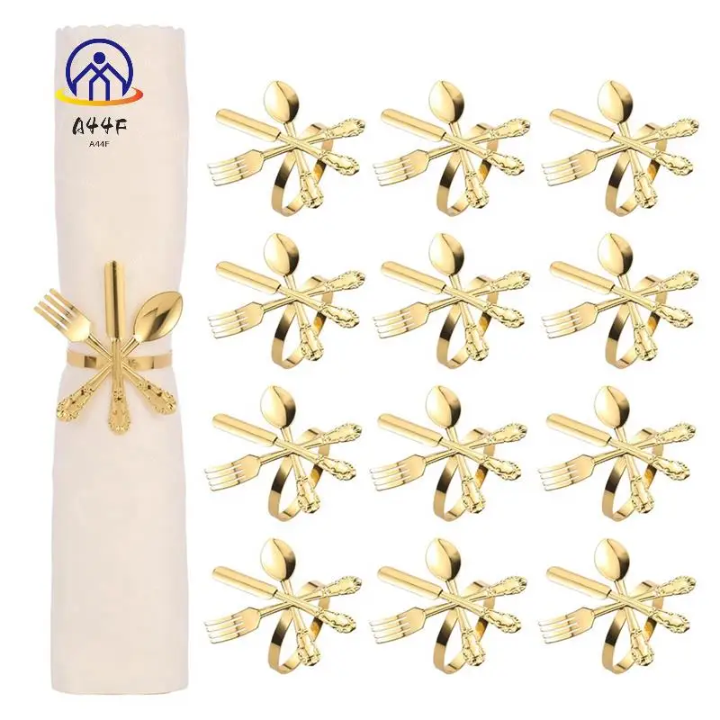 

A44F-12 шт., металлический нож и вилка, ложка, кольца для салфеток, держатель для рождественской вечеринки, свадьбы, используемый для ежедневных настольных вечеринок