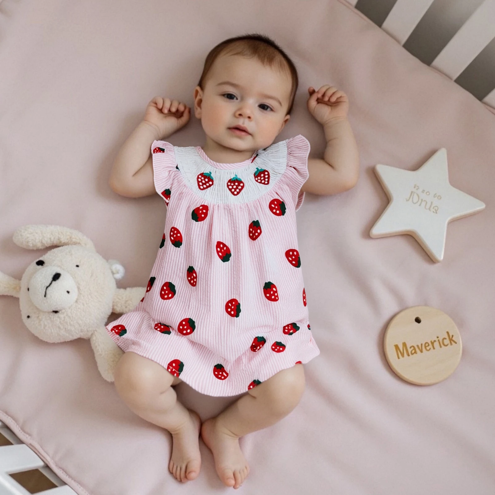 

Children Baby Girl Smocked Dress Sleeveless Strawberry Print Loose Dress Toddler Casual Dress Clothes