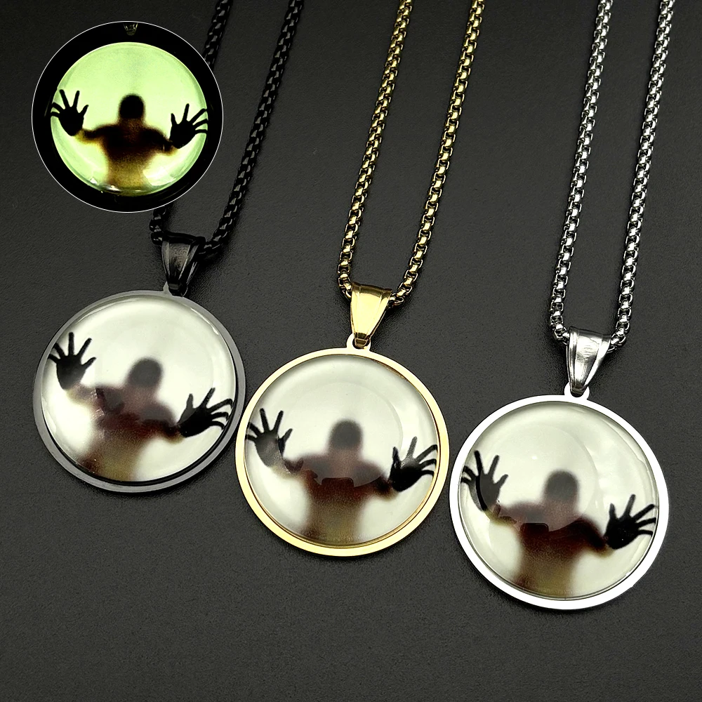 Eingeschlossene Schatten-Silhouette Anhänger-Halskette Gotischer Horror-Schmuck Schwarze Edelstahlkette Weirdcore Ästhetik Halloween-Geschenk – Detail 7