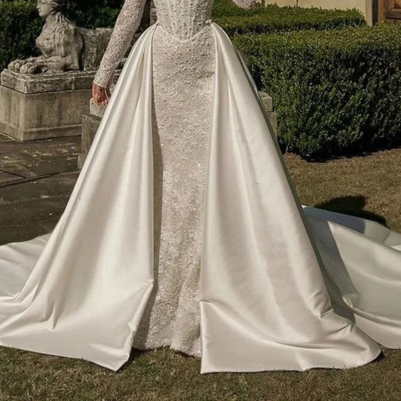 

Satin Bridal Detachable Long Train Wedding Removable Overskirt for Dresses Formal Party Prom Bridal Skirts Customized 2025