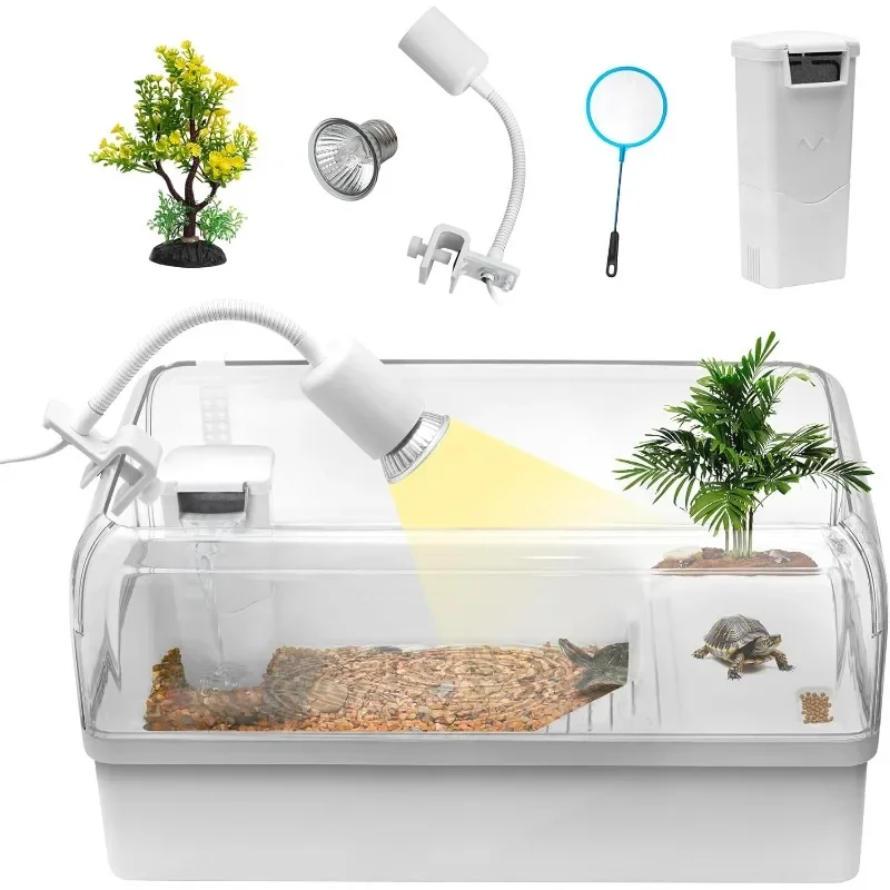 

Aquarium with Multi-Function Area, Hideout, UV Basking Tank Habitat Kit, Aquatic Tortoise Enclosure Starter
