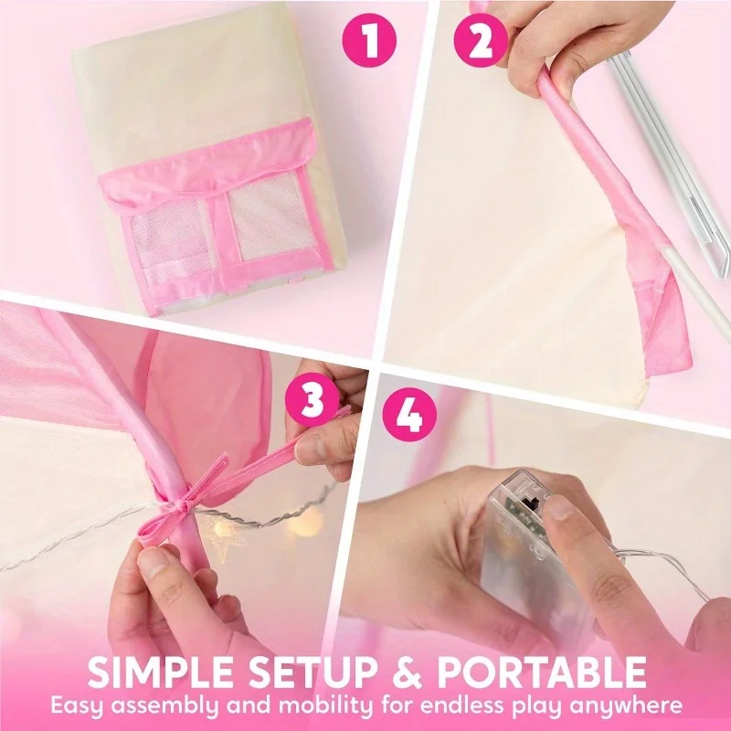 เต็นท์เจ้าหญิงสีชมพู JOYFY สำหรับเด็กผู้หญิง พร้อมไฟ LED รูปดาว บ้านเด็กเล่นขนาดใหญ่ ปราสาทเด็กเล่นสำหรับเด็ก เล่นได้ทั้งในบ้านและนอกบ้าน