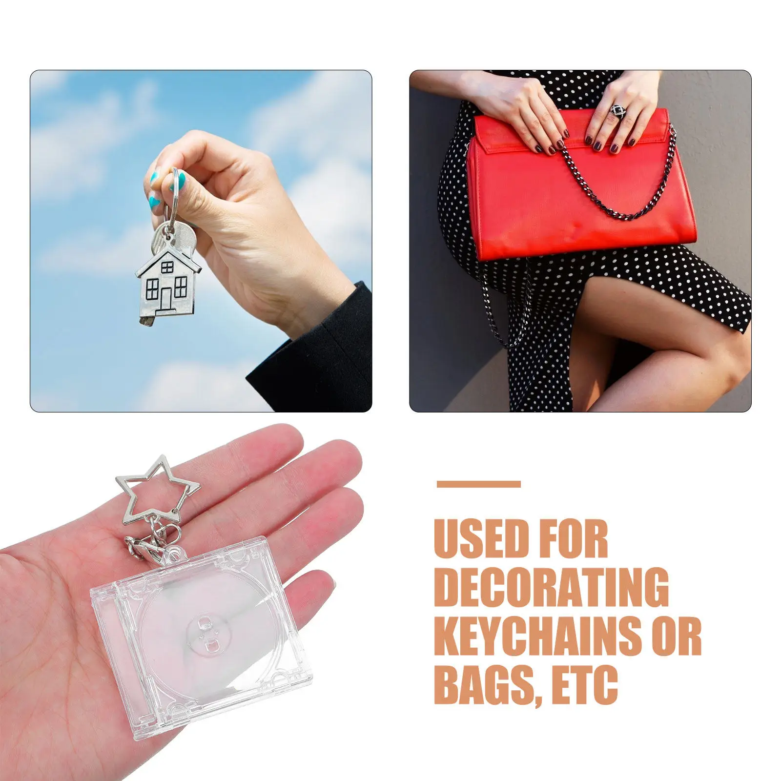 10Pcs Mini Cd Storage Keychain Clear Acrylic Album Case Player Shaped Key Pendant Blank Dvd Cover for Crafts Jewelry Display