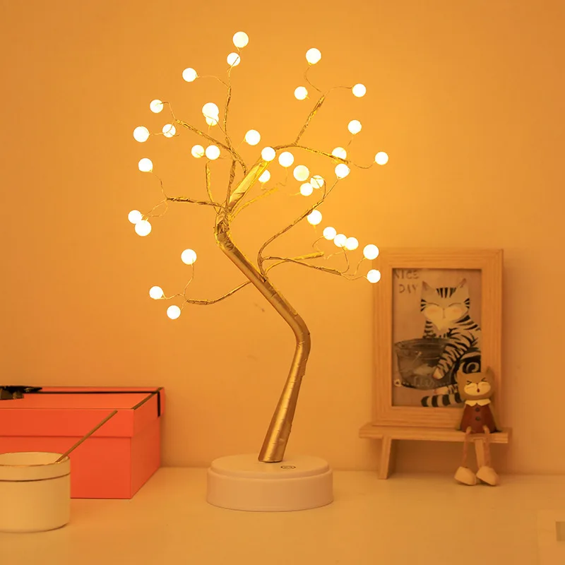 LED 테이블 램프 야간 조명 USB 불꽃 나무 조명 구리 와이어 테이블 램프 요정 야간 조명 가정용 침실 크리스마스 장식