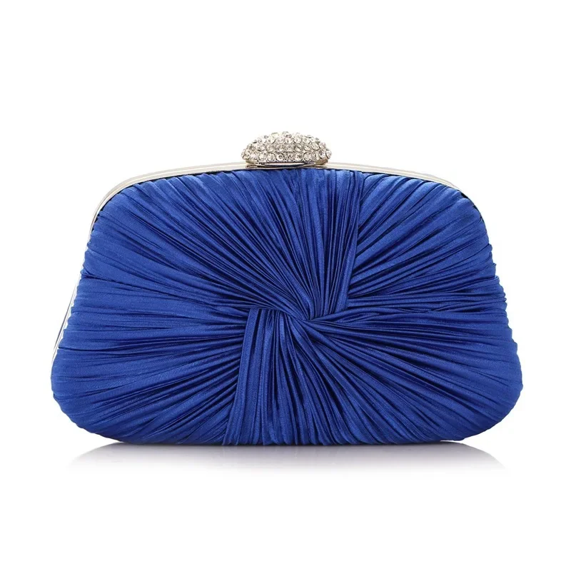 

Elegant Pleated Evening Party Bag Women's Graceful Knotted Clutch Bags Wedding Nude Garment Handbags Royal Blue Purse Femme