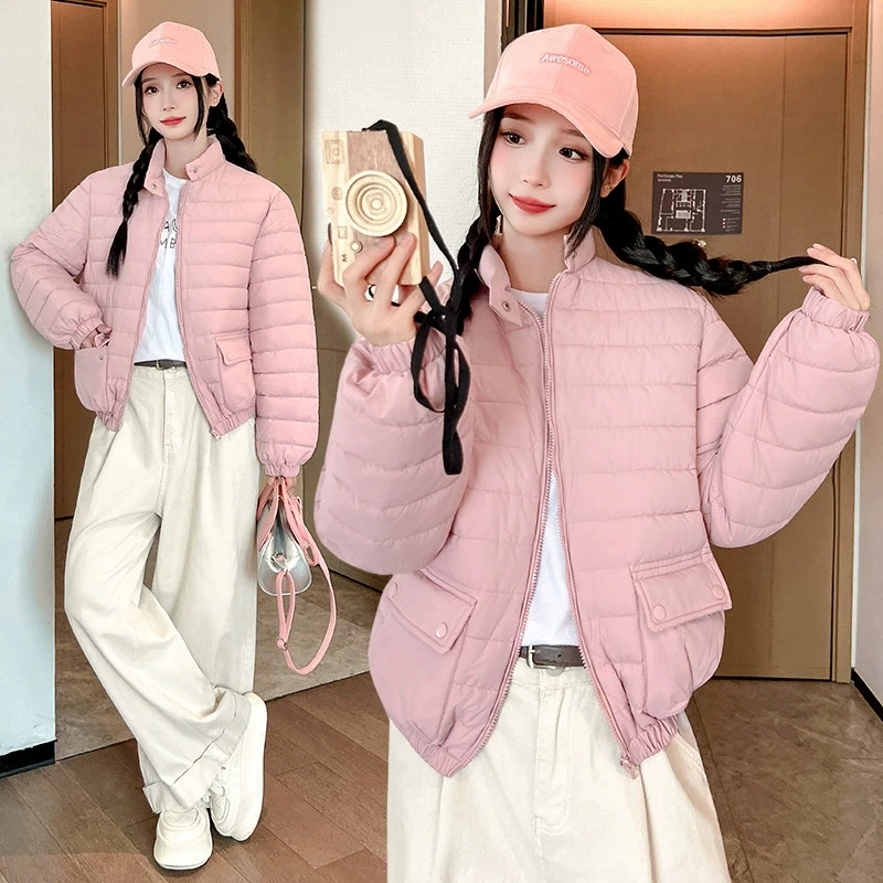 Herfst Winter Dames Lichtgewicht Donskatoen Korte Slanke Effen Kleur Eenvoudige Warme Geurige Parka's