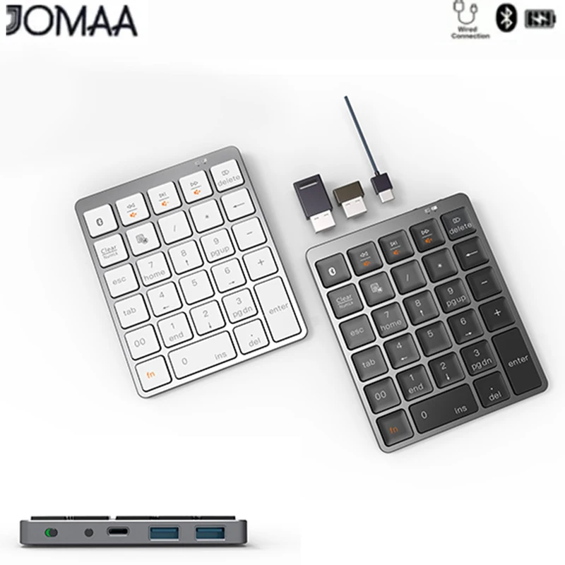 Jomaa Bluetooth Numeric Keypad with USB HUB 28 Keys Mini Numpad for Tablet Laptop Desktop Accounting