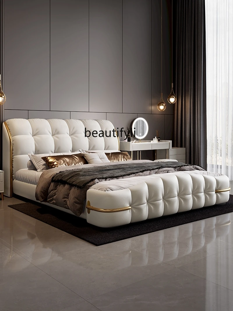 Italian Style Light Luxury Luxury Marriage Bed Large Soft Bag Backrest Leather Bed Simple Modern Bedroom Double Bed