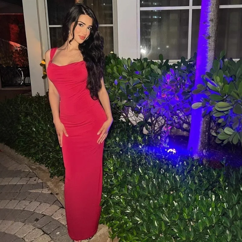 Sexy Satin Bow Backless Maxi Dress 2025Summer Women's Slim Tiger Solid Mist Dupes Dress Fashion Vacation Socialite Party Clothes