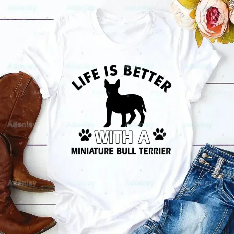 مجموعة بولدوج تي شيرت نسائي لطيف كلب شعار متعة عادية متعددة الاستخدامات رقبة مستديرة قميص أبيض بأكمام قصيرة تي شيرت مع طباعة #1